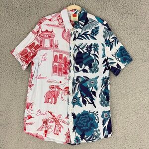 Farm Rio Button Down Shirt Mens M Multicolor Tropical Toile Split Print Hawaiian